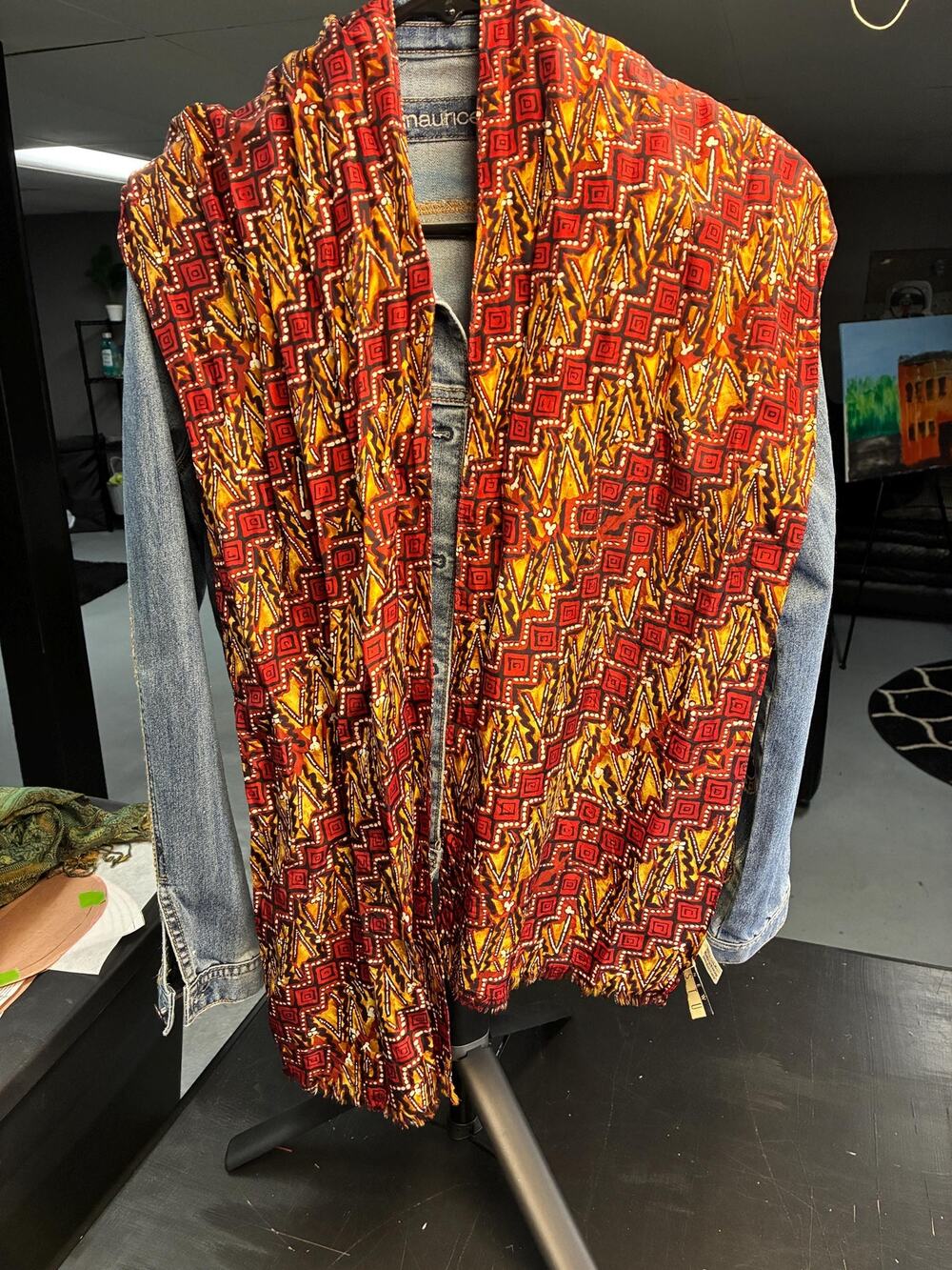 Vintage Studio New York 100% Silk Scarf – Made in Korea – Red Yellow Tribal
